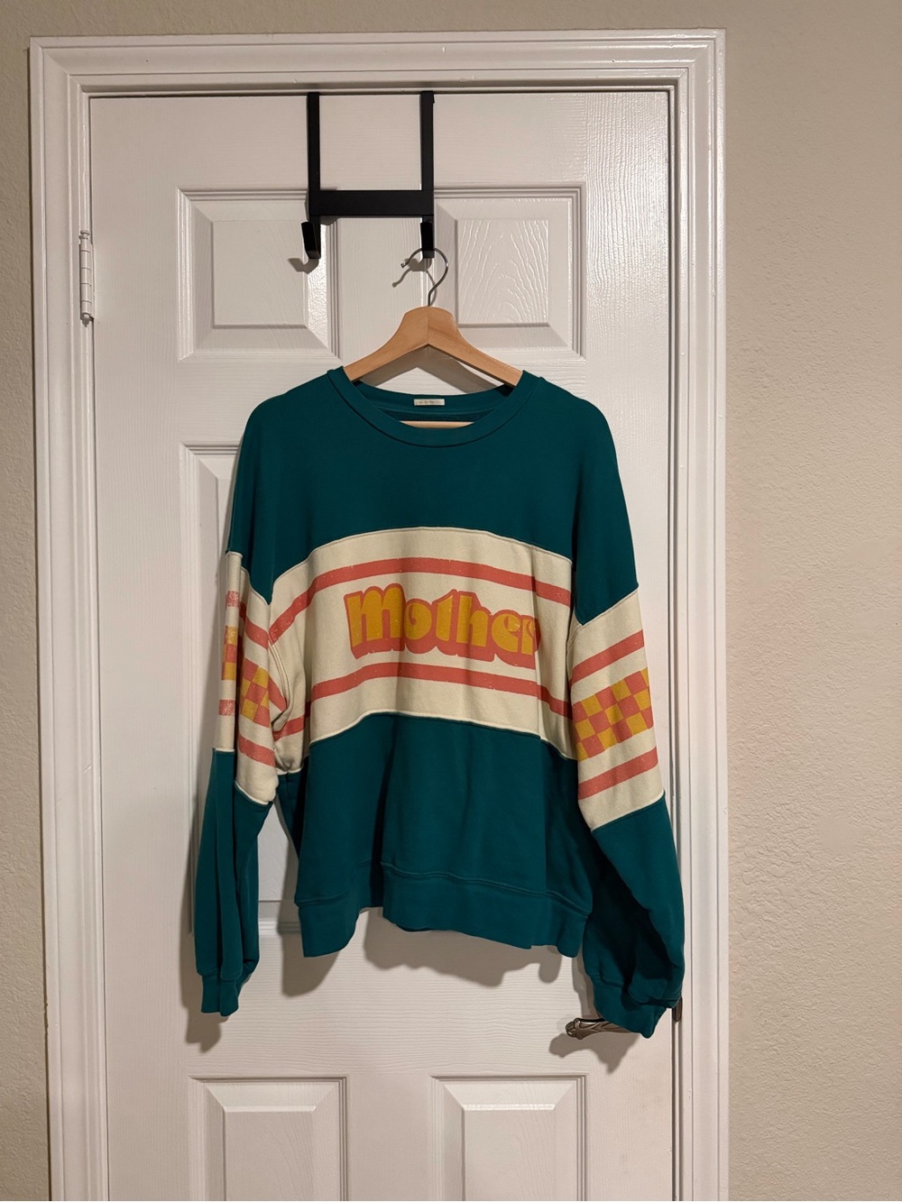 MOTHER Teal Sweatshirt with Cream, Orange & Yellow Retro Stripe